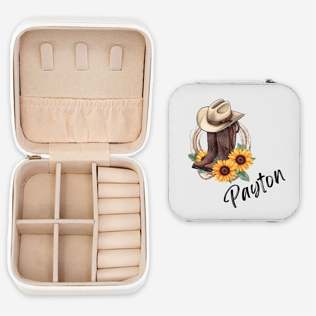 Sunflower Cowgirl Jewelry Case - Custom Name